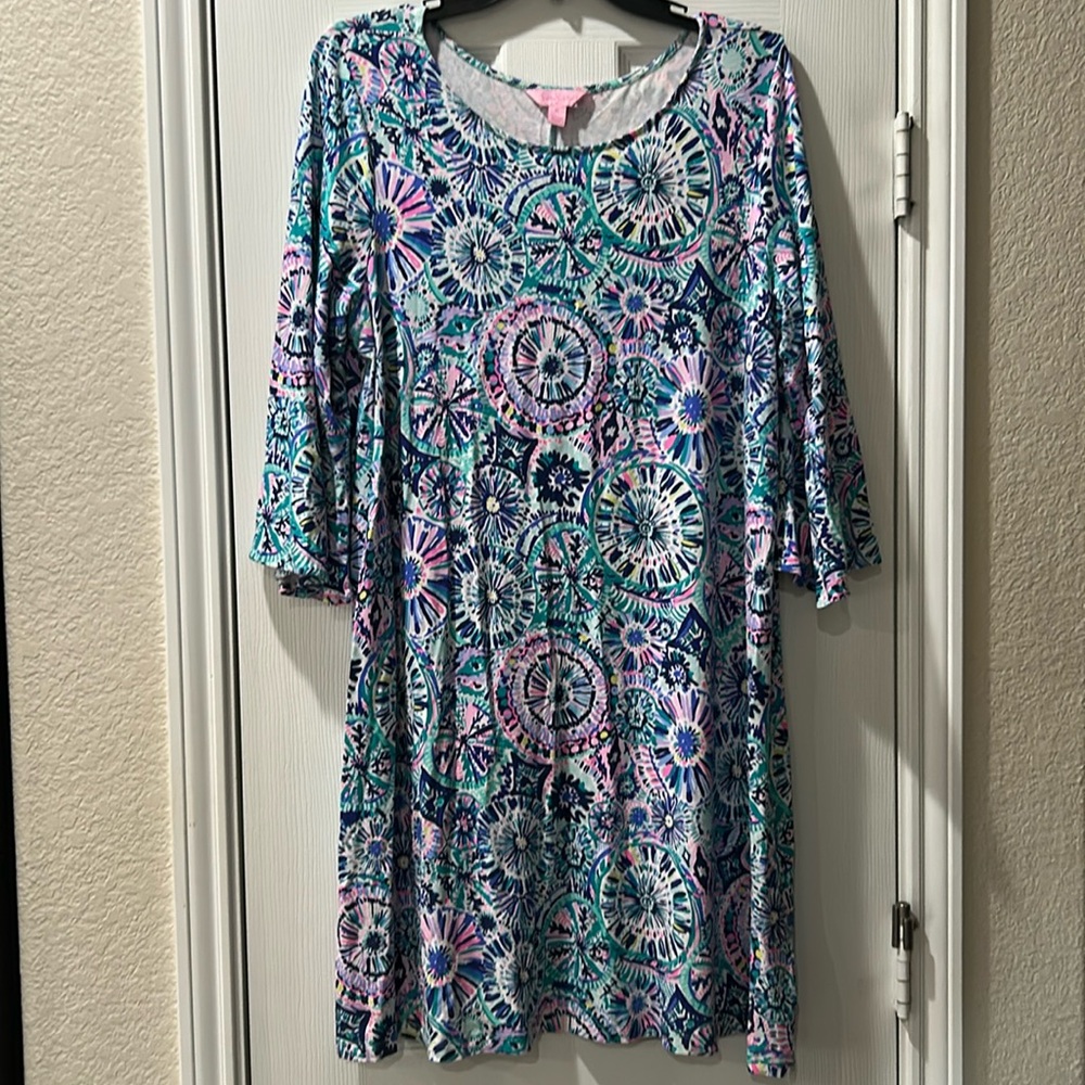 Lilly Pulitzer  Ophelia Swing Dress  Bell Sleeve detail Multi The Swim coral XL